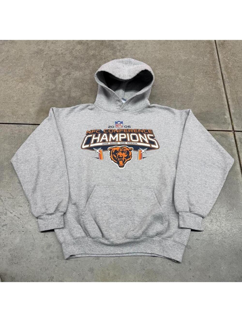 vintage chicago bears nfc confrence champions grey hoodie size large